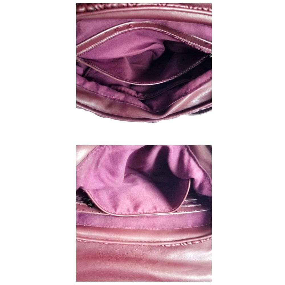 BADGLEY MISCHKA Burgundy Mini Quilted Messenger Bag Vegan Leather Plum - Picture 9 of 13